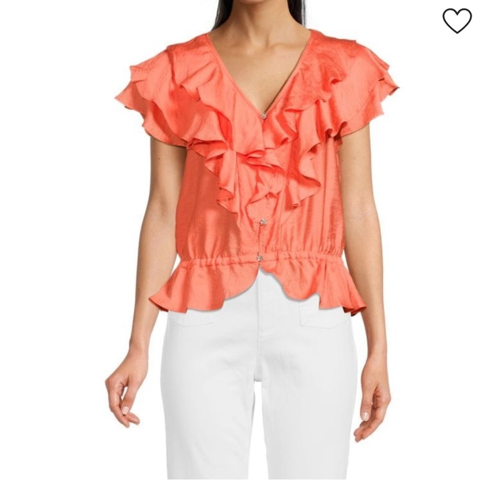 Karl Lagerfeld Vibrant Orange Ruffle Blouse